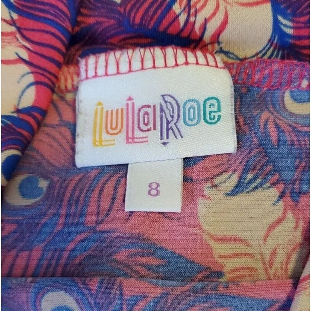 LuLaRoe Skirt Youth 8 Azure Skirt Peacock Feather Print Girls Purple Pink